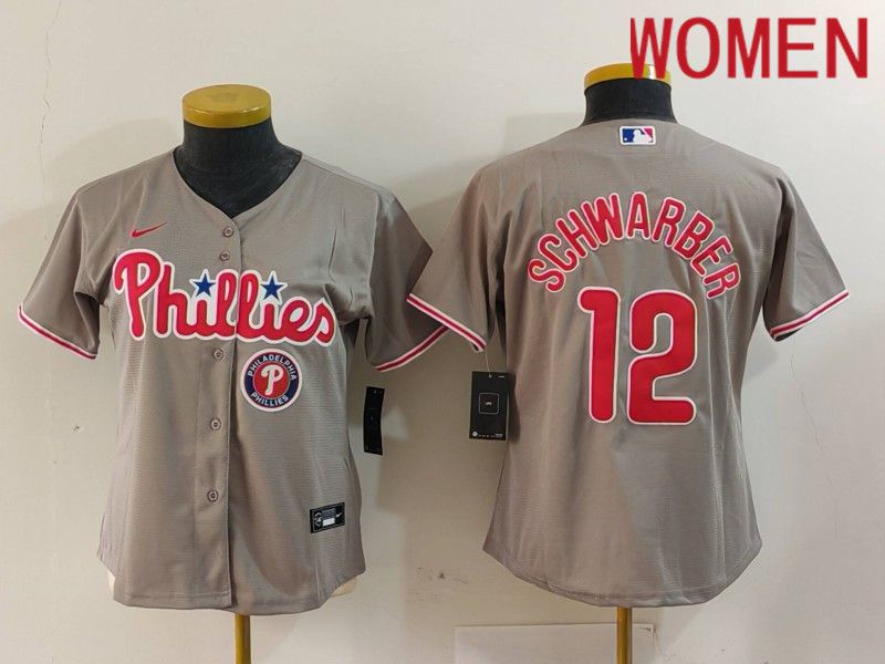 Women Philadelphia Phillies #12 Schwarber Grey Game 2024 Nike MLB Jersey style 2->women mlb jersey->Women Jersey